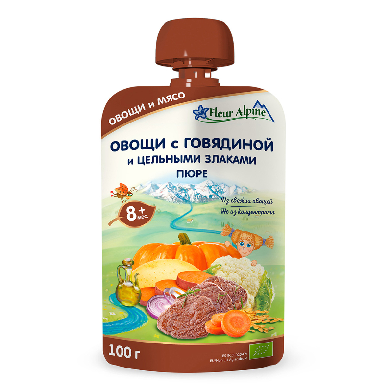 Пюре Fleur Alpine овощи с говядиной и цельными злаками 100г ДП  