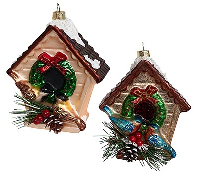 Украшение Домик лесной "Скворечник", асс. из 2-х (стекло) 9,5х6,5х11,5 см GLT1031