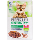 Корм д/взрослых кошек PERFECT FIT Иммунитет Говядина/Лен 75г