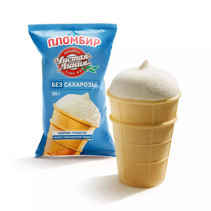 Морожено Ваф,стакан без сахарозы с ароматом ванили пломбир 80г Чистая линия 