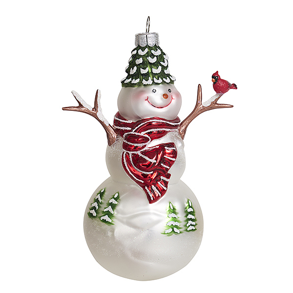 Украшение Снеговик в шапке-елочке (стекло) 10х6,5х14 см GLT1264