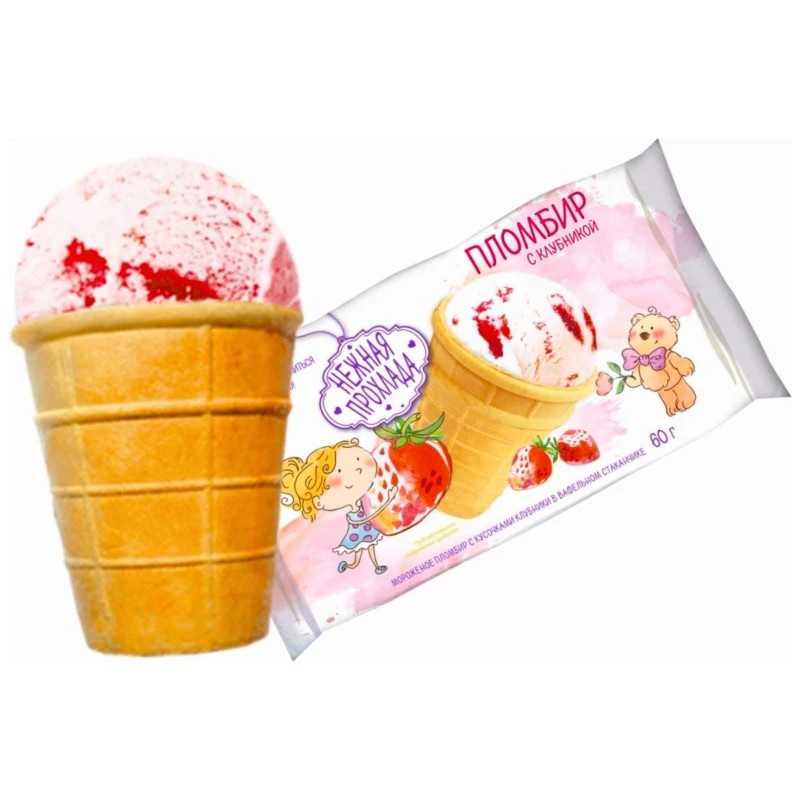 Мороженое пломбир клубника с кусочками  240г