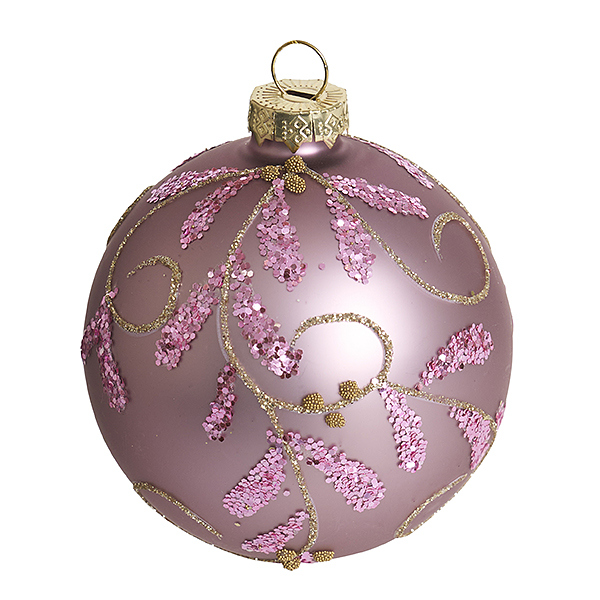 Украшение Шар "Пальметта" лунно-розовый матовый (стекло) 8 см GY191
