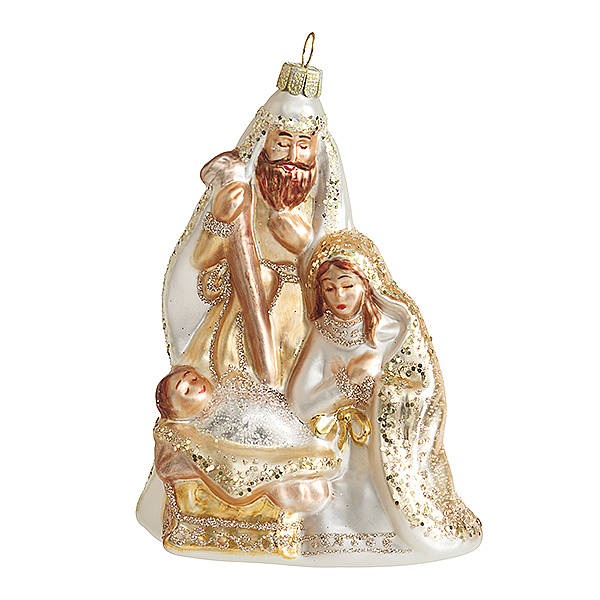Украшение Святое семейство в золотых одеждах (стекло) 9х5х12,5 см GLT1219