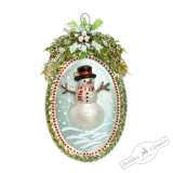 Украшение Овал "Лесной снеговичок" винтаж (стекло) 8х2,5х13,5 см GLD527