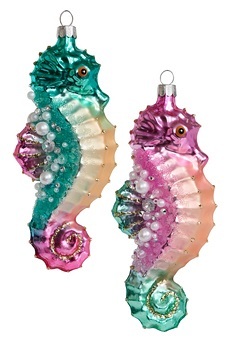 Украшение Морской конек японский розовый, асс. из 2-х (стекло) 5,5х3,5х14 см GLT1008