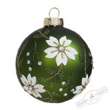 Украшение Шар зеленый с белыми цветами (стекло) 8см GLB215