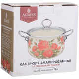 Кастрюля эмал. AGNESS с крышк. Корейская роза 2,0л 915-136