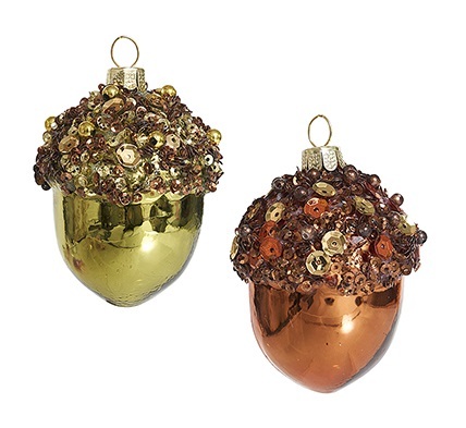Украшение Желудь с пайетками асс. из 2-х (стекло) 5х5х7 см  GLT1243