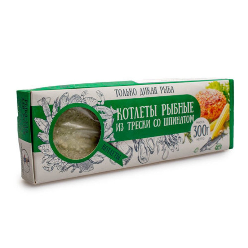Котлеты рыбные из трески со шпинатом с/м 300г 