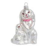 Украшение Кролик с крольчонком белые (стекло) 7х5,5х10 см   GLT 805 СУПЕР ЦЕНА!
