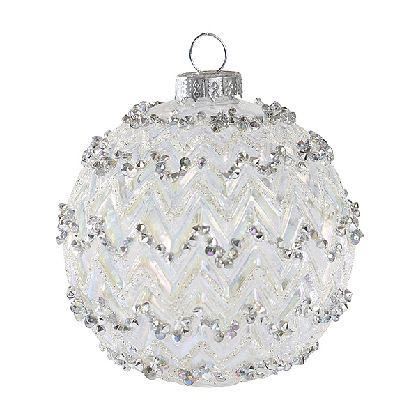 Украшение Шар "Серебряный зигзаг" (стекло) 8 см AXM226