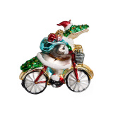 Украшение Крокодил с подарками на велосипеде (стекло) 10х4х10,5 см  BG643