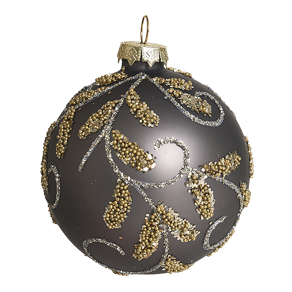 Украшение Шар "Лиственный узор" графит матовый (стекло) 8 см GY031