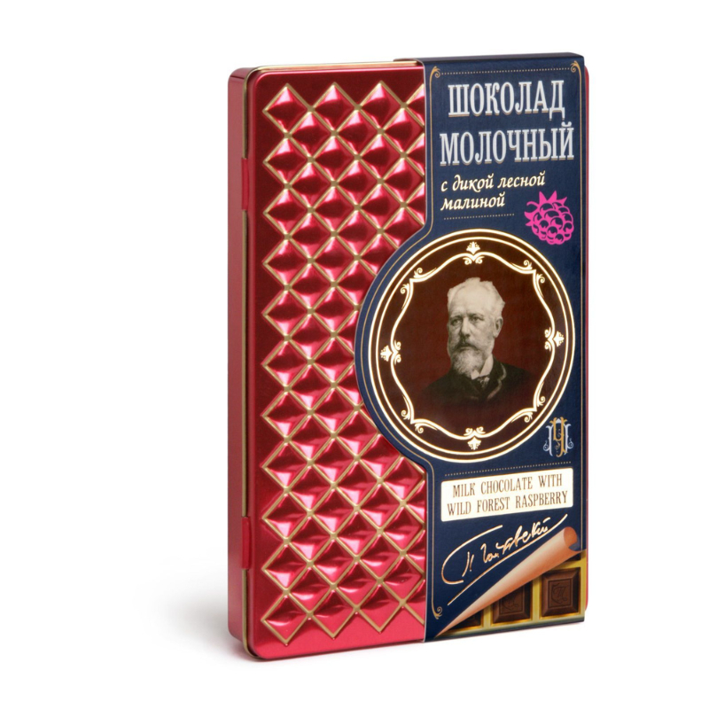 Шоколад молочный с дикой лесной малиной 100% 90г Tomer