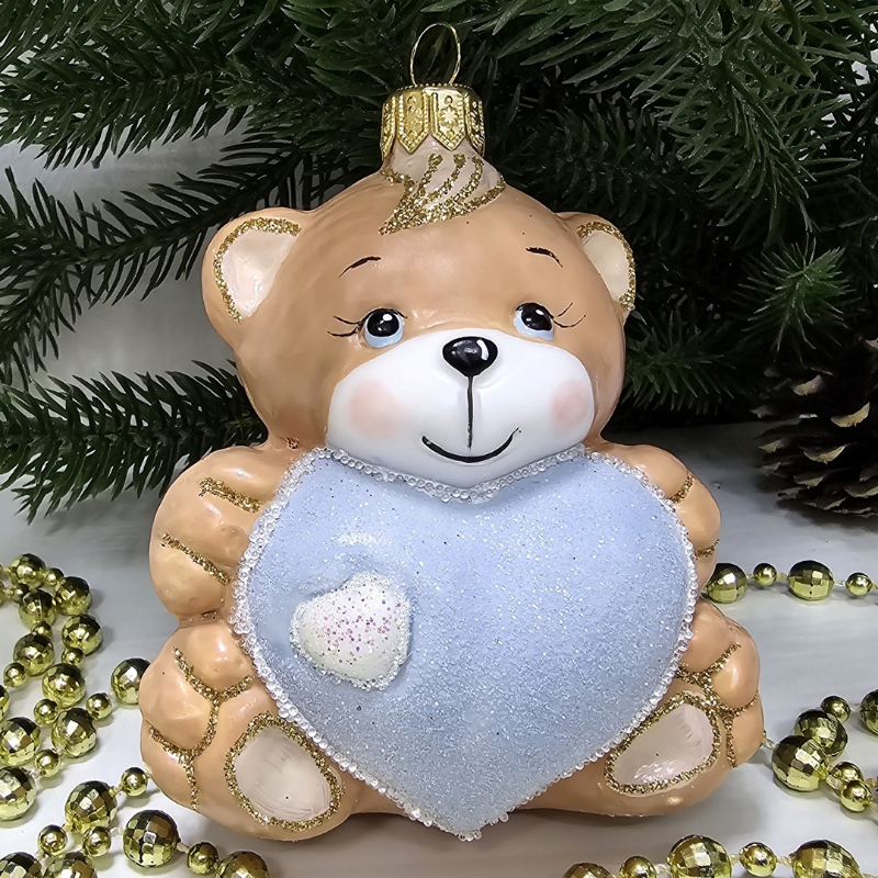 Елочное украшение Мишка коричневый с сердцем 24В