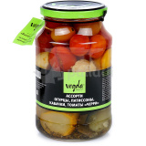 Ассорти овощное (огурцы,патисс.,кабачки,том.) 900г ст/б  