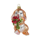 Украшение Кролик золотистый с букетом цветов (стекло) 5,7х5х10 см GLT 809