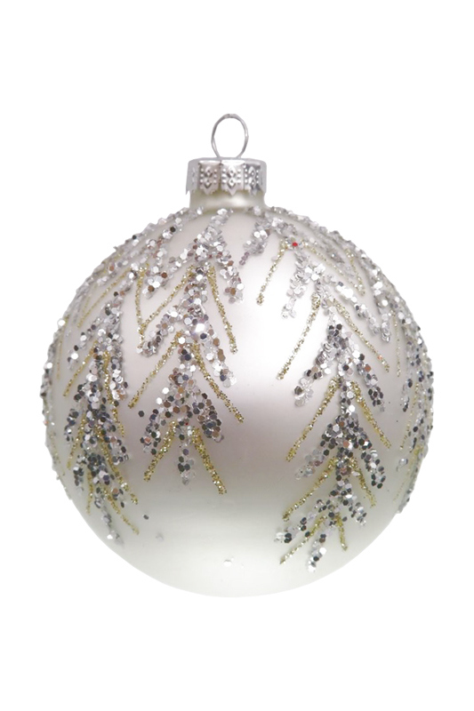 Украшение Шар Серебряный лес  (стекло) 8см YQL1358