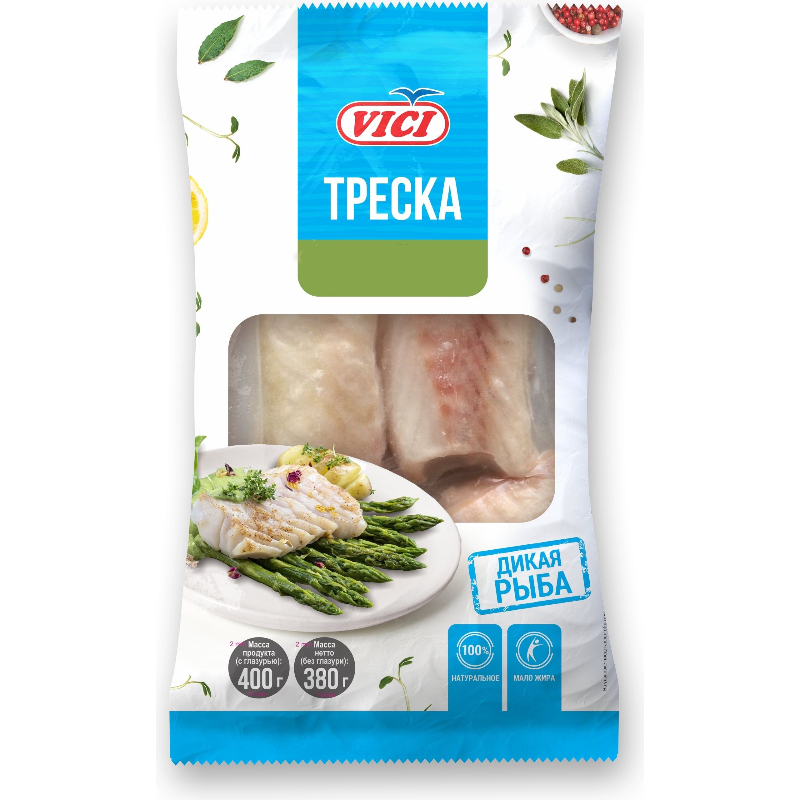 Треска филе без кожи с/м 600г Vici