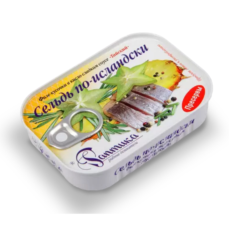 Сельдь филе-кусочки Раптика по-исландски в кисло-сл.соусе Тайский в/у 115г