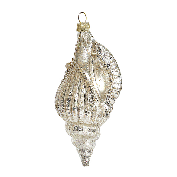 Украшение Ракушка Турителла серебряная винтаж (стекло) 5х5х12 см  GLT1313