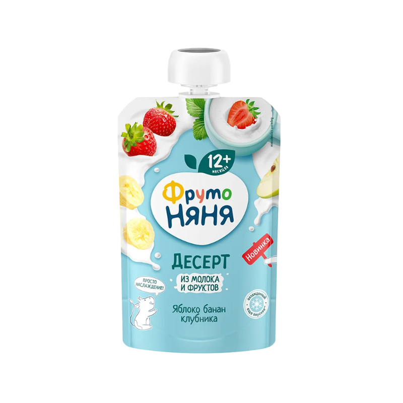 Десерт Фрутоняня яблоко/клубника/банан с молоком и сахаром/вит С 90г ДП 