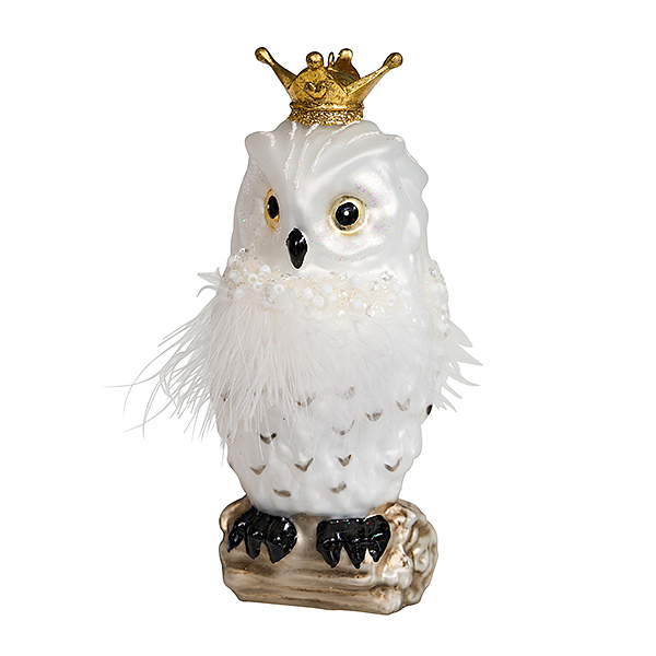Украшение Сова "Зимнее барокко" снежная (стекло) 6,5х6,5х14,5 см GLT1018