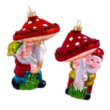 Украшение Гном-Лесной с грибочком, асс. из 2-х (стекло) 9х7,5х12 см GLT 685
