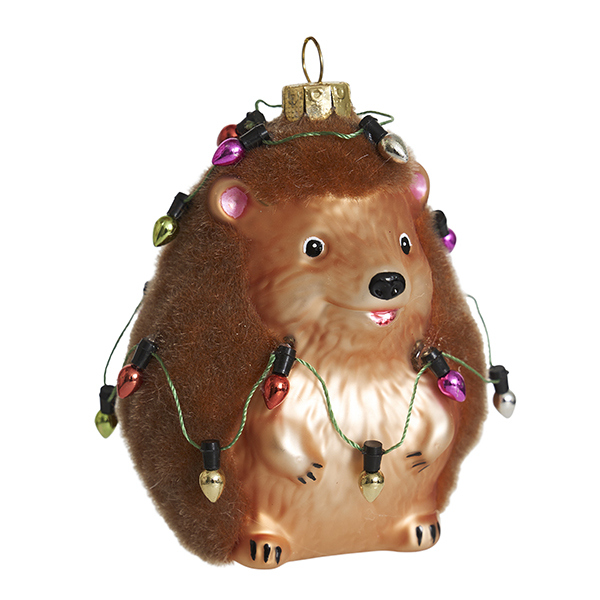 Украшение Ежик пушистый с разноцветной гирляндой (стекло) 7,5х7х10 см  GLT1170