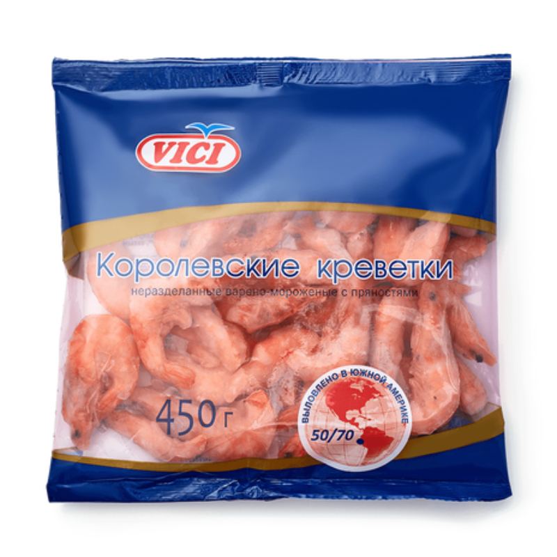 Креветки Королевские в панцире в/м с пряностями 50/70 450г VICI 