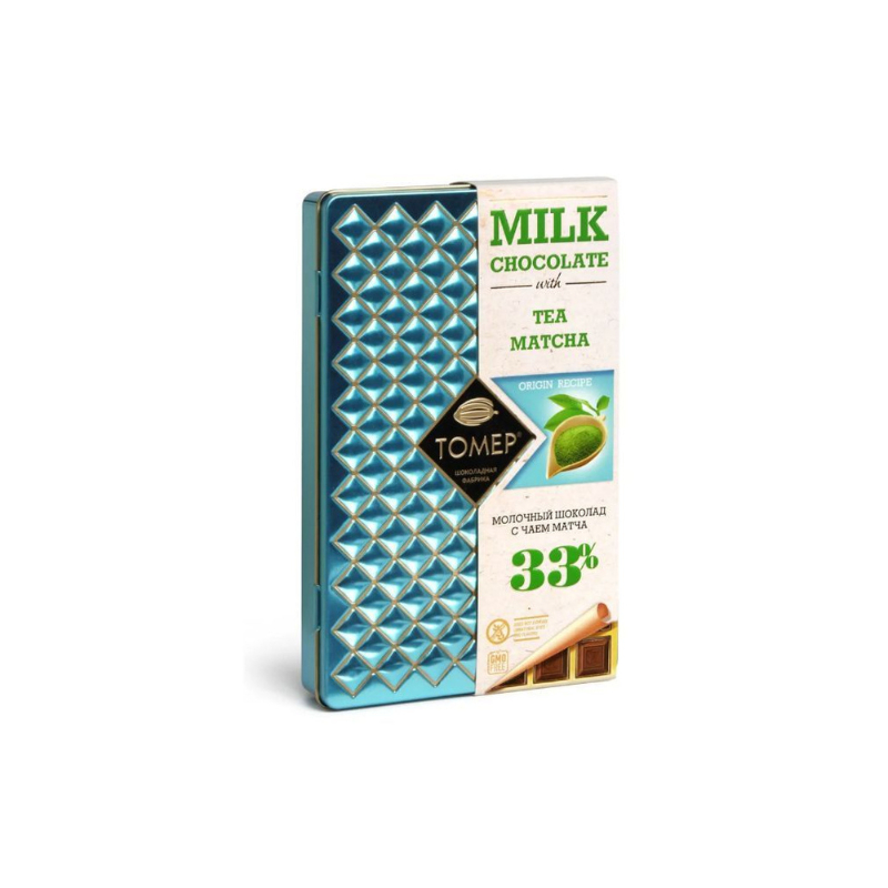 Шоколад молочный с чаем матча 100% мет. 90г Tomer 