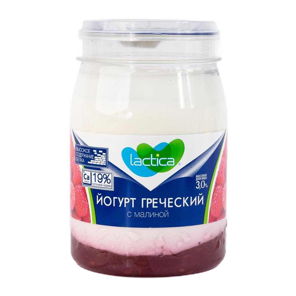 Йогурт Греческий с малиной 3% 190г Lactica пэт/банка 