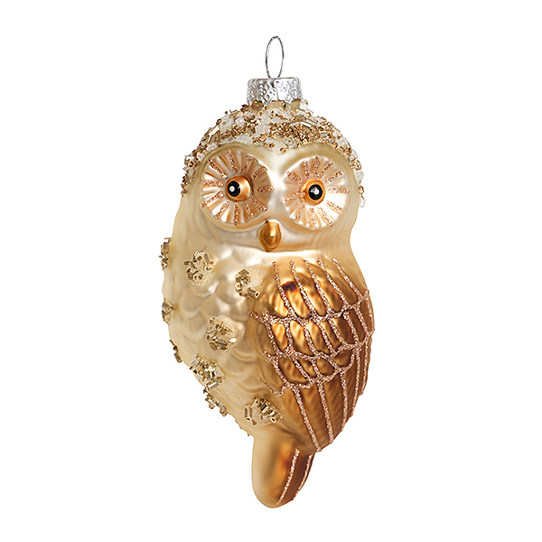 Украшение Совенок золотистый с пайетками (стекло) 5,5х5,5х10 см AXM123