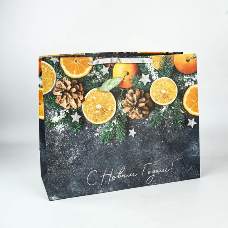 Пакет подарочный ламинированный  Мандарины XL 49*40*19см