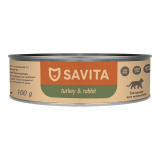 Корм д/кошек и котят Индейка с кроликом 100г ж/б Savita консервы
