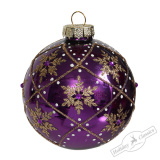 Украшение Шар "Золотые снежинки" фиолетовый (стекло) 8см GLB312