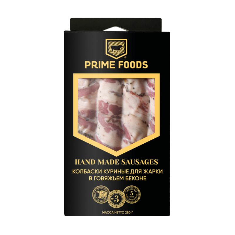 Колбаски Куриные д/жарки в говяжьем беконе 280г