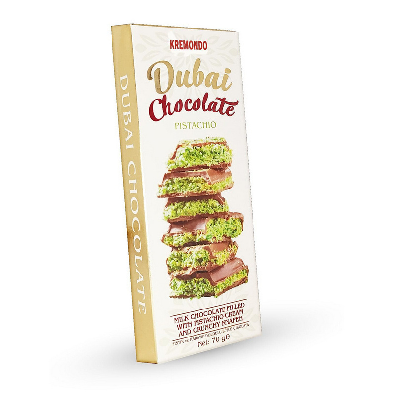 Шоколад молочный с фист.пастой и хруст.тестом кнафе Дубайский 70г Kremondo