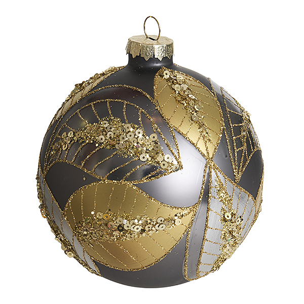 Украшение Шар "Лиственный узор" графит матовый (стекло) 10 см GY345