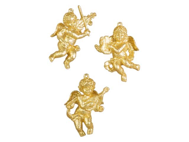Украшение Херувим с музыкальными инструментами золотой асс. из 3-х 5,5х8 см FA1802GG 