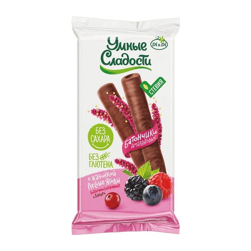 Батончик Умные сладости амарантовый Лесная ягода в глазури 20г