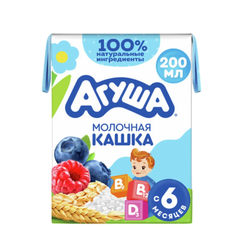 Каша Агуша Укрепляй-ка мол.злаки/черника/малина/яблоко 2,7% 200 мл