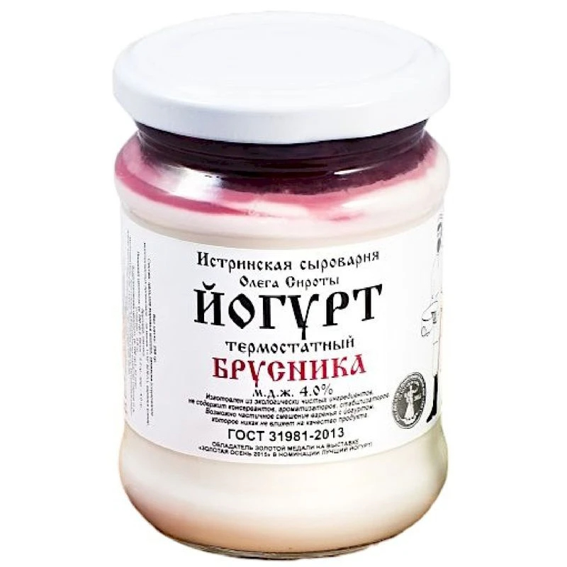 Йогурт термостатный с наполнителем Брусника 4,0%, 200г Сыроварни Олега Сироты