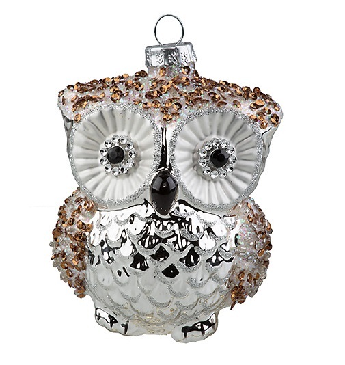 Украшение Сова серебряная 7,5*6,5*10см (стекло) YQL1323