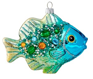 Украшение Рыбка изумрудная (стекло) 11,5х4,5х8 см GLT751