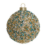Украшение Шар "Искорки" бирюза/золото (стекло) 8 см  YQL1544