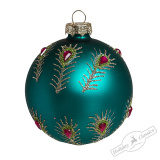 Украшение Шар "Перо павлина" бирюзовый матовый (стекло) 8 см BG828