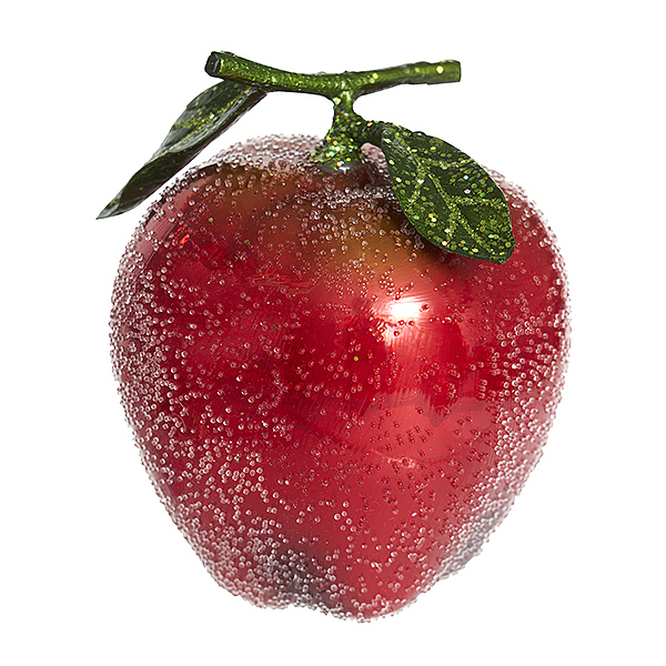 Украшение Яблоко засахаренное красное с листочками (стекло) 7,5х7,5х9,5 см GLT1229