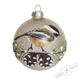 Украшение Шар "Лесная синица" шампань витаж (стекло) 8 см AXM209